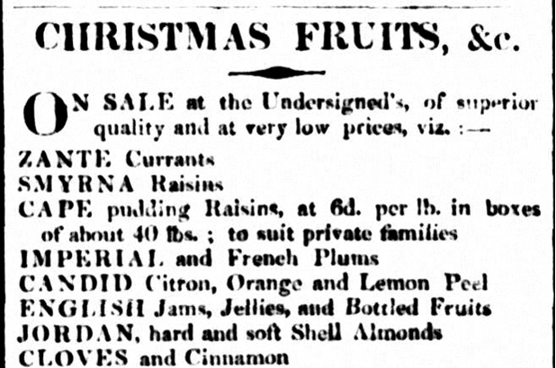 Advertisement for Christmas fruits from The Sydney Herald, 20 December 1832.
