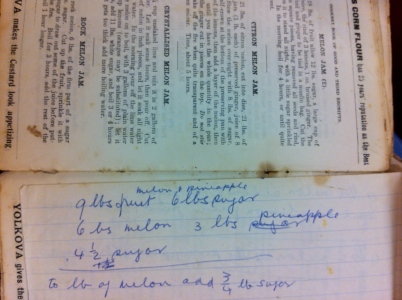 A handwritten recipe for pineapple and melon jam, from the Rouse Hill collection.