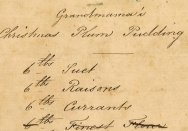 Deatil of a handwritten recipe for Grandmama's Christmas plum pudding’, 25 December 1877