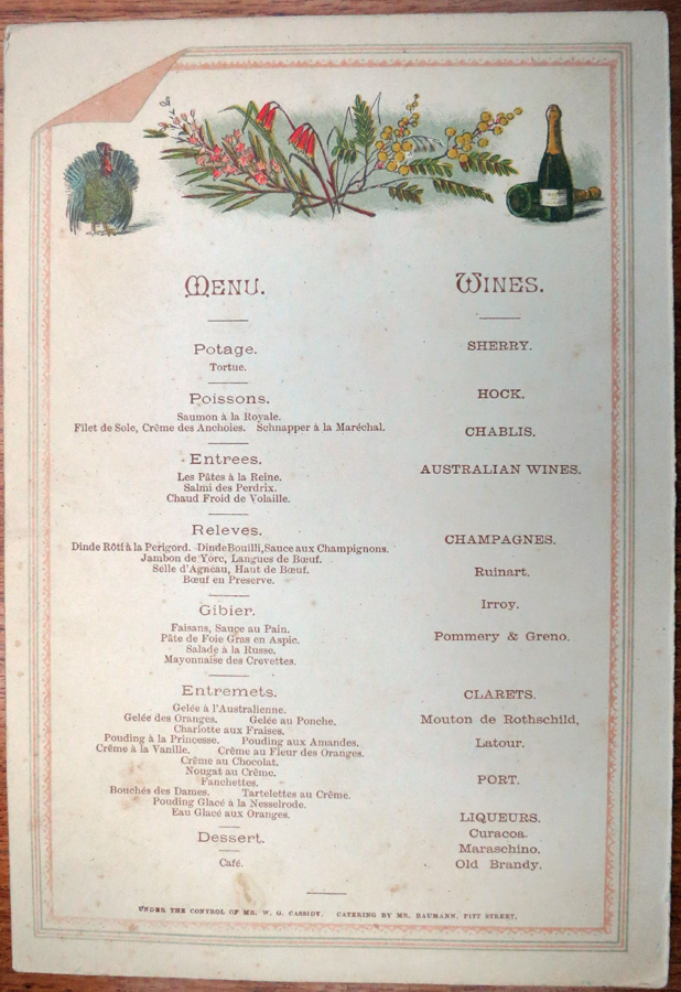 Inside half showing the menu and wines that were served at the State Banquet.