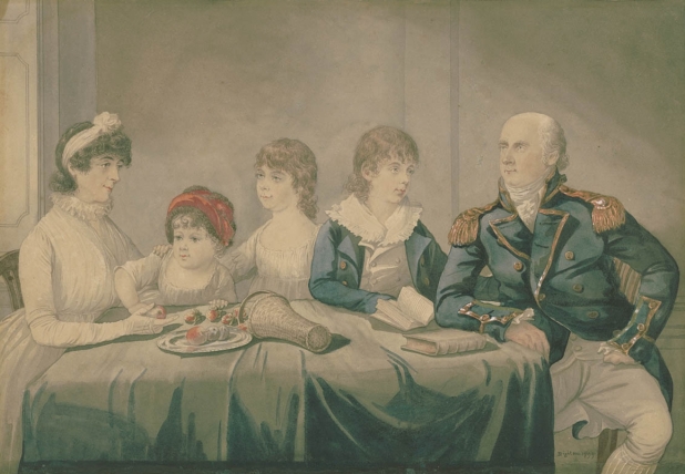 Watercolour group portrait of the King family in 1799, by Robert Dighton. State Librray of NSW collection.