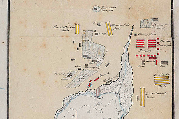 A map showing the plan of the settlement at Sydney Cove in 1788.