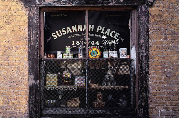 Susannah Place shop window, showing old fashioned goods for sale, re-created to c1915.