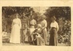 Photograph of Robert 'Bob' Barnet in uniform, with the Thorburn sisters and Elgin Macgregor in the garden at Meroogal, Nowra, 1916.