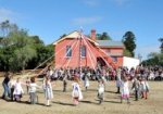 A maypole at the old schoolhouse open day at Rouse Hill House & Farm.