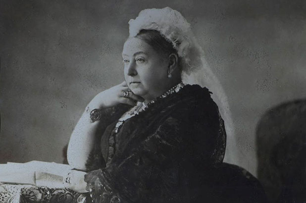 A black and white photograph of Queen Victoria.