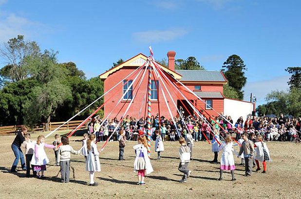 A maypole at the old schoolhouse open day at Rouse Hill House & Farm.