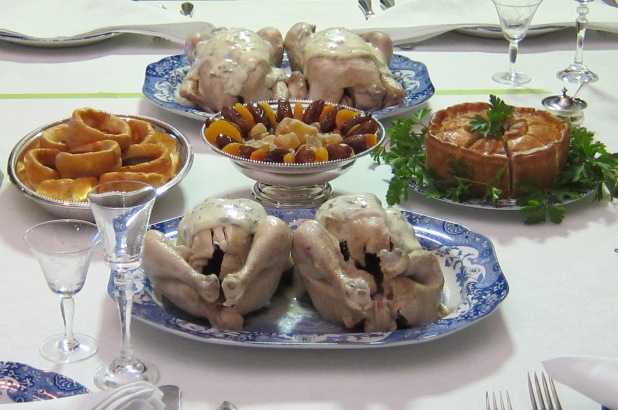 Celebration meal, part of the recreation of a symetrical a la Francaise setting, filmed for the Eat Your History exhibition