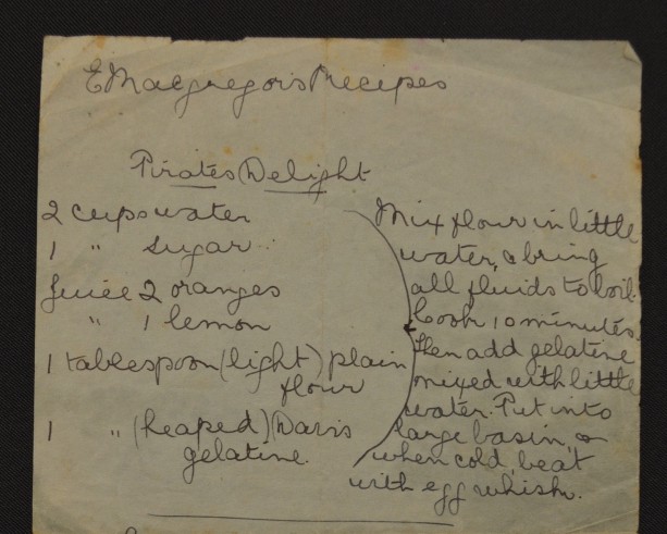 Pirates delight manuscript recipe, E Macgregor.
