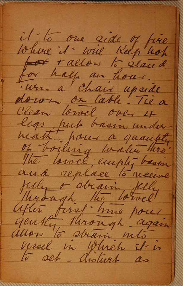 Jelly making instruction written in a notebook from Meroogal.
