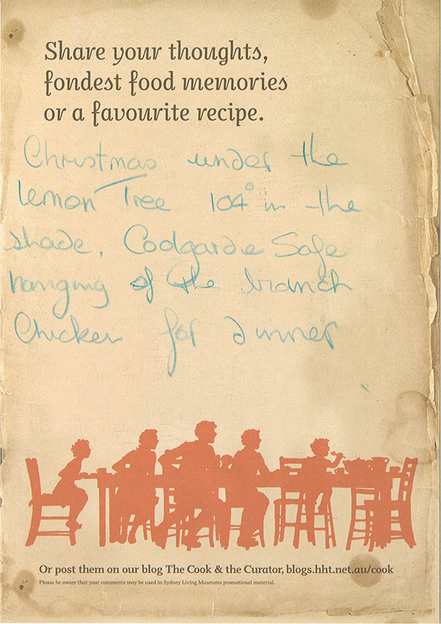 Visitor comment from the Eat your history: a shared table exhibition, Chrismas during a hot summer