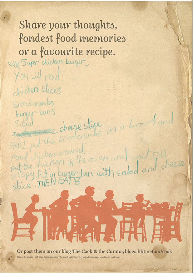Visitor comment from the Eat your history: a shared table exhibition, chicken burger recipe