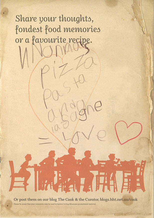 Visitor comment from theVisitor comment from the Eat your history: a shared table exhibition, Nonna's pizza, pasta and lasagne = love