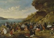 Detail of oil painting, A day's picnic on Clarke Island, Sydney Harbour, Montagu Scott, 1870.