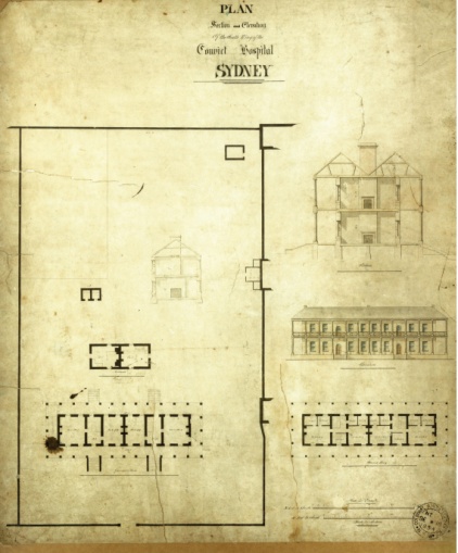 Plan and elevation of the Convict Hospital, Sydney.