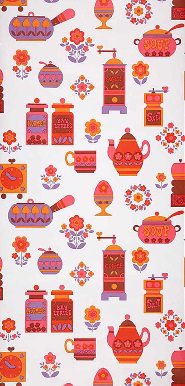 Pots and canisters wallpaper, c1970.