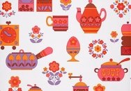 Pots and canisters wallpaper, c1970.