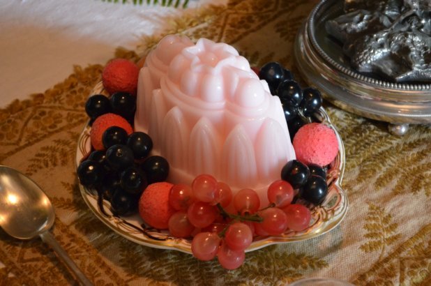 A 'pink blancmange' created from resin by artist Janet Tavener, on the table at Rouse Hill House