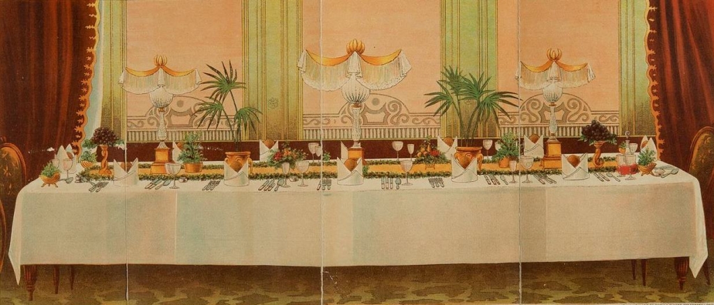 'Dinner table laid for 12 Persons', Beeton's Everyday Cookery and Housekeeping Book, c1895