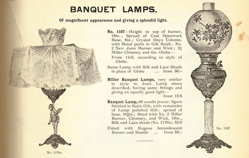 Banquet lamps from the Anthony Hordern and Sons catalogue 1907