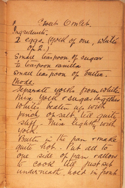 Meroogal manuscript recipe for sweet omlet (first page)