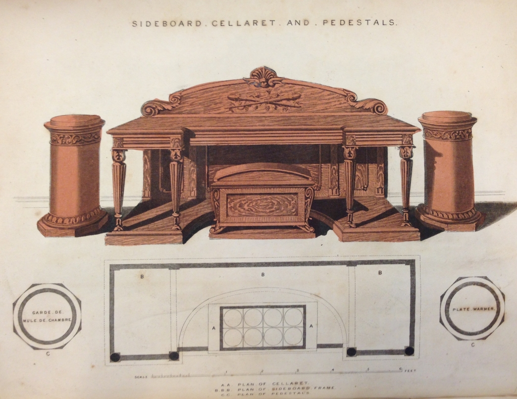 'Sideboard cellaret and [flanking] pedestals'