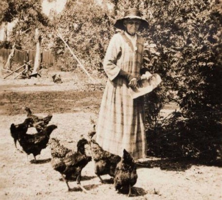 Belle Thorburn feeding the chooks at Meroogal Nowra around 1925 