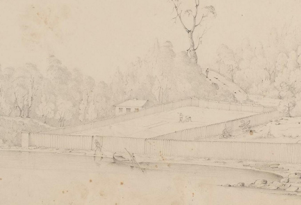 Sketch of Elizabeth Bay, Sydney N. S. Wales Sept 3 1827. T. Wright Hughes, Buffs [3rd East] Kent Reg[iment], 1827 (detail)