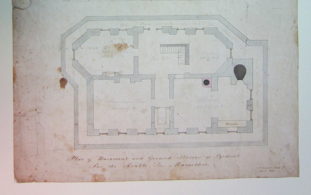 Plan of a subterranean kitchen with baking oven in the corner