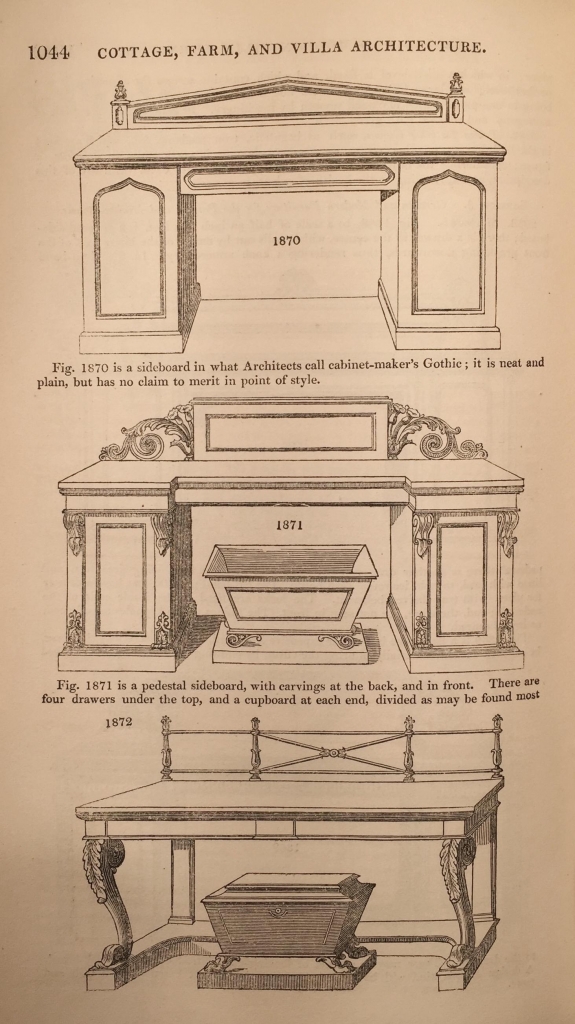 Sideboard designs from Loudon's 'Encyclopaedia of Cottage, farm and villa architecture', 1833