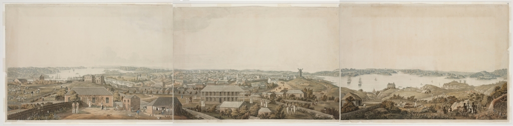 Panoramic views of Port Jackson, ca. 1821 / drawn by Major James Taylor, engraved by R. Havell & Sons. © State Library of New South Wales call numbers V1 / ca. 1821 / 4, 5, 6.