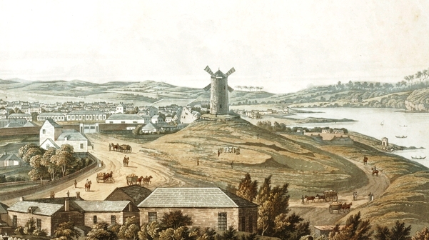 Panoramic views of Port Jackson (detail), ca. 1821 / drawn by Major James Taylor, engraved by R. Havell & Sons. State Library of New South Wales. Call number V1/ca.1821/5